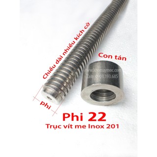 Trục vít me INOX phi 22 mm ren vuông kèm tán óc