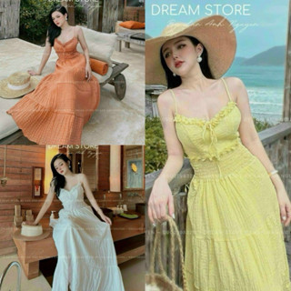 Đầm đi biển 2 dây dáng dài xòe hở lưng có mút ngực có lót trong chất xốp chì siêu xinh Ht171