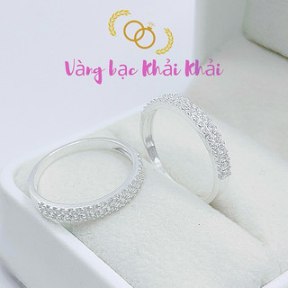 Nhẫn nữ bạc ta thân đính 2 hàng đá dày dặn - Nhẫn 2 hàng đá bạc ta - Vàng bạc Khải Khải