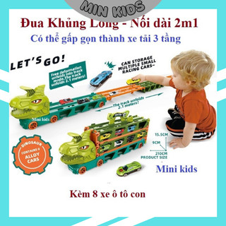 Đồ chơi ô tô xe tải khủng long 3tầng kèm 8 xe đua nhỏ mô hình đường đua xe dài 2,1m có thể gấp gọn, đường đua 1m65, 2m26