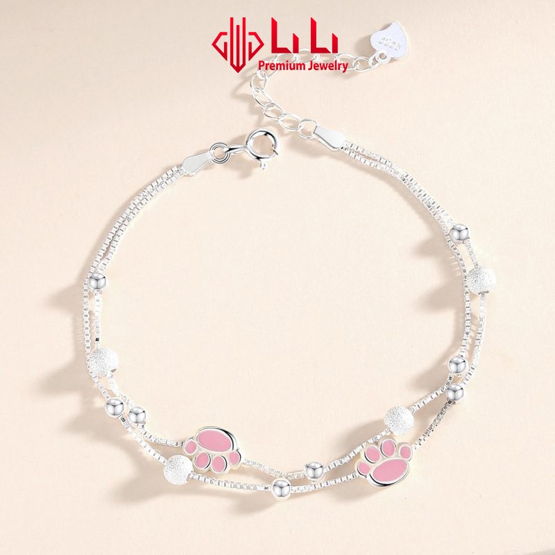 Lắc tay bạc nữ LiLi S925 cao cấp xếp chồng 2 lớp chân mèo dễ thương Isabella LILI_272912