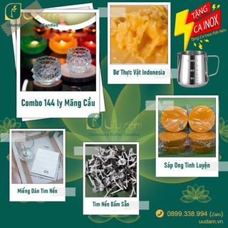 Combo 144ly Mãng Cầu, bao gồm đầy đủ nguyên liệu làm nến bơ dâng Phật, tặng ca Inox rót nến 350ml - Uudam Handmade