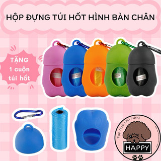 HỎA TỐC | Hộp đựng túi rác hốt phân dọn vệ sinh hình bàn chân cho chó mèo [Tặng 1 cuộn túi] - Tạp Hóa Thú Cưng Happy