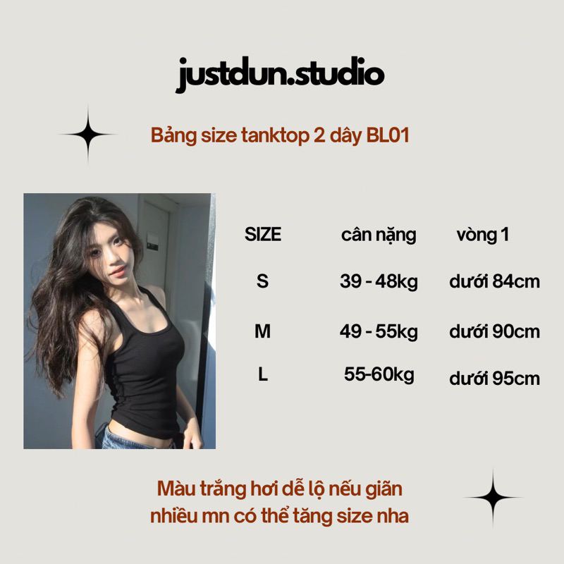 Áo tanktop 2 dây nữ cổ vuông JUSTDUN co giãn thoải mái BL01 | BigBuy360 - bigbuy360.vn