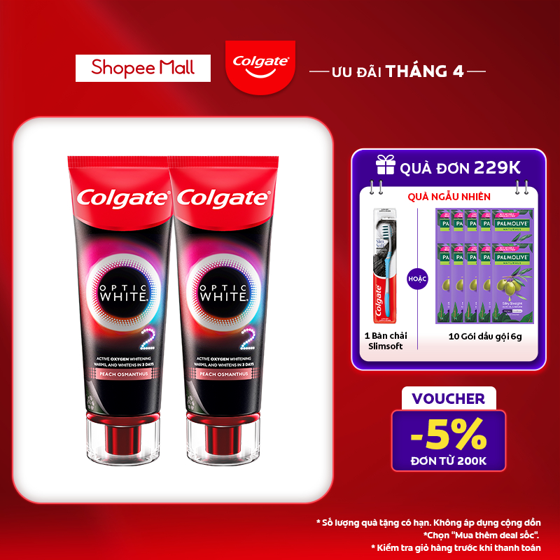 Bộ 2 Kem Đánh Răng Colgate trắng răng TRONG 3 NGÀY Optic White O2 với Oxy Hoạt Tính 85g/tuýp