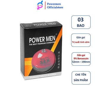 Bao cao su gân gai kéo dài thời gian trị xuất tinh sớm Powermen Longer plus hộp 03 chiếc