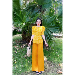 BỘ BÀ BA LỤA GẤM TAY PHỒNG