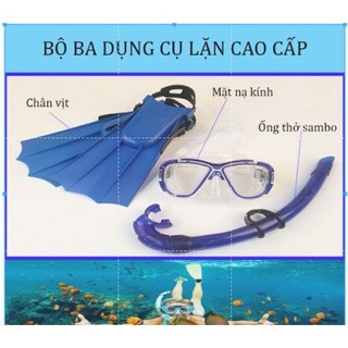 Thiết Bị Lặn, Thiết Bị Lặn Biển. Bộ ba thiết bị lặn biển: chân vịt, mặt nạ kính, ống thở.