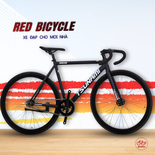 Xe Đạp Fixed Gear Tsunami SNM100 Màu Đen - Xe Đạp Tay Cong Nhẹ, Khung Không Mối Hàn, Đùi Nhôm, Vành Nhôm 2 Lớp