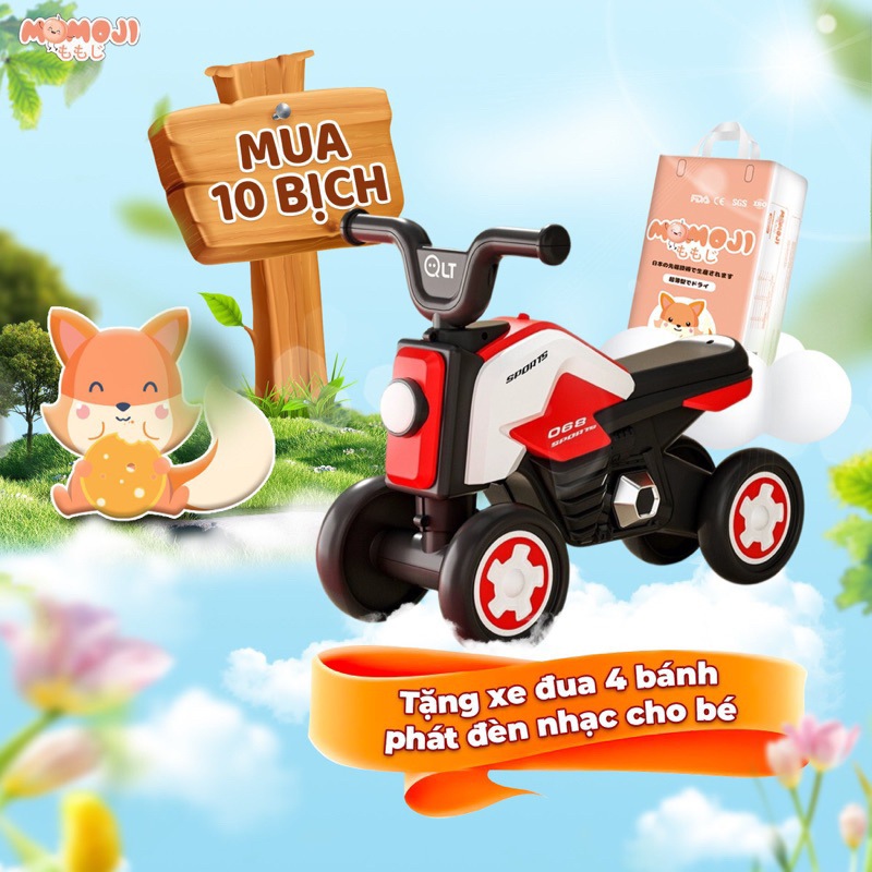 (Tặng xe đua ) Combo 10 bịch Tã Bỉm Quần Momoji cao cấp cho bé