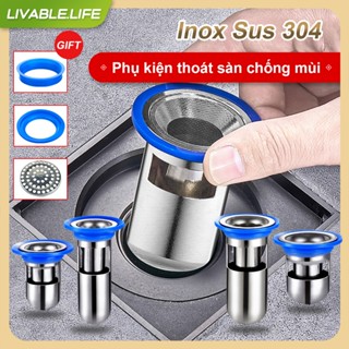 Phụ kiện ngăn mùi hôi nhà tắm, Inox 304 Lắp,4 kích cỡ,nắp cống ngăn mùi,thoát sàn chống mù,ngăn mùi hôi cống