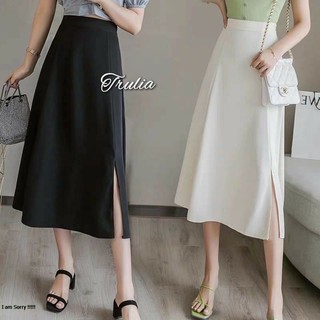 chân váy nữ dáng dài xẻ tà phong cách hàn quôc
