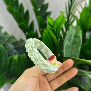 Vòng tay điêu khắc hoa size 5.1 cm ngọc thật xưởng chế tác đá phong thủy mỹ nghệ an an