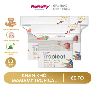 Khăn khô đa năng Mamamy Tropical dành cho mẹ và bé 160 tờ/túi chất liệu vải 100% sợi tự nhiên và rayon