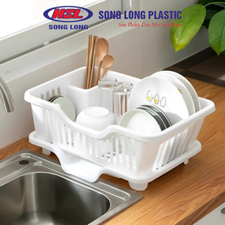 Khay nhựa úp chén bát ráo nước song long plastic tiện lợi, rổ úp bát đĩa có khay hứng nước chắc chắn đa năng