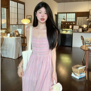 Đầm maxi nữ dáng dài 2 dây sọc hồng cá tính, váy maxi dáng suông chữ A đi chơi dự tiệc Hàn Quốc 1766