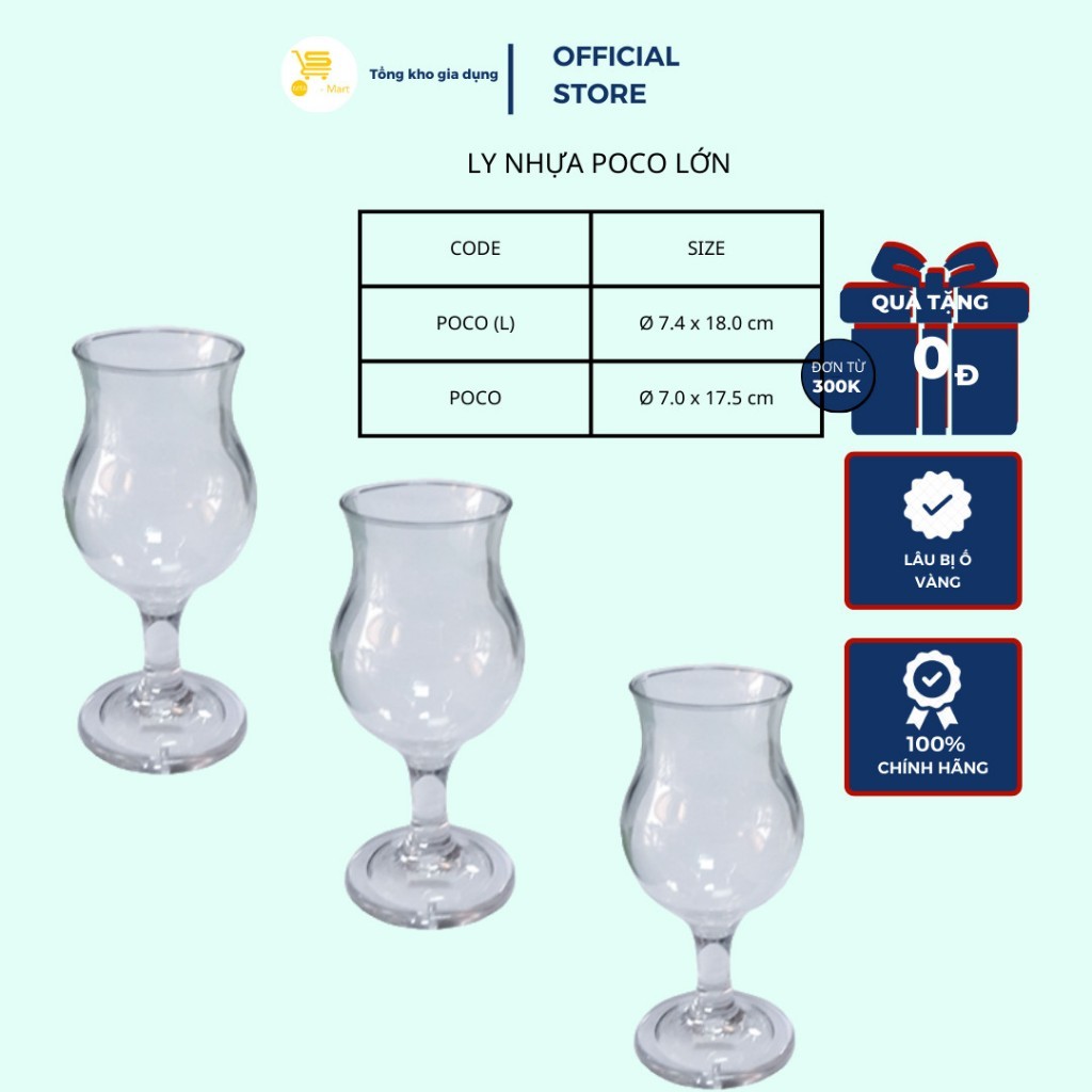 Ly Rượu Vang Nhựa, Ly Cocktail Nhựa Cocktail Acrylic Poco Lớn, MTA-Mart, Cao Cấp, Dày Dặn, Lâu Bị Ố 