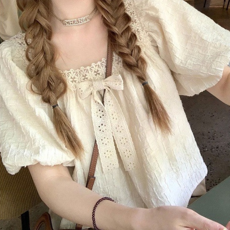 Áo kiểu cổ vuông phối ren lưới màu trơn thời trang babydoll thường ngày cho nữ NATIDE_STORE_FG048 | BigBuy360 - bigbuy360.vn