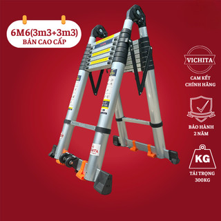 Thang Nhôm Rút Đôi Chữ A VICHITA 6M6(3M3 + 3M3) Bản Cao Cấp - Bảo Hành 2 Năm - Tặng Kèm 2 Chốt Thang