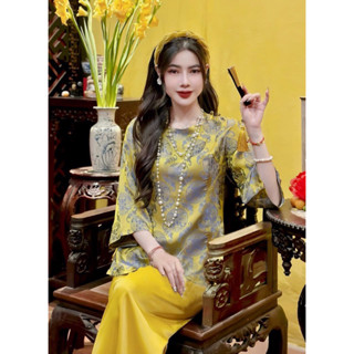  Bộ Pháp Phục Nữ Đi Lễ Chùa Chất Liệu gấm tằm Cách Tân Cúc Bọc Tay Xẻ Cao Cấp  MS002  