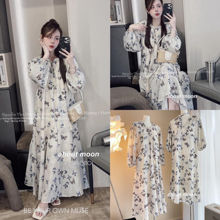 Đầm Maxi Tay Dài In Hồ Điệp Mát Xinh Mùa Hè (Hàng QC Loại 1) Váy Maxi Xoè Dáng Dài Vintage