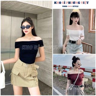  Áo trễ vai cổ thuyền tôn eo tay cộc tôn dáng dễ mặc Áo thun hở vai 3 màu siêu xinh mix đồ cực xinh - KHOSI 