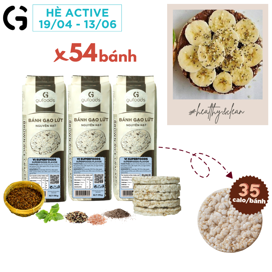 Bánh gạo lứt ăn kiêng GUfoods (510g/300g/40g) - Các vị Yến mạch, Cỏ ngọt, Nguyên bản, Huyền mễ, Hạt chia hữu, Diêm mạch