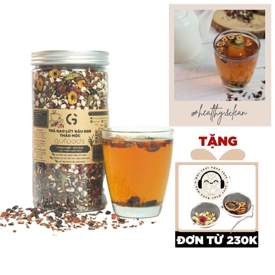 Trà gạo lứt đậu đen thảo mộc GUfoods (500g/200g/10g) - Thanh nhiệt, Hỗ trợ giấc ngủ, Eat clean, Healthy, Thuần chay