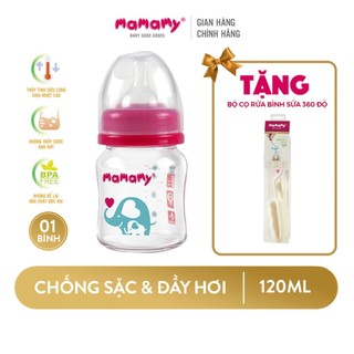  Mua 1 Bình sữa thuỷ tinh chống sặc và đầy hơi Mamamy bảo vệ hệ tiêu hóa cho bé 120ml/240ml tặng 1 bộ cọ rửa