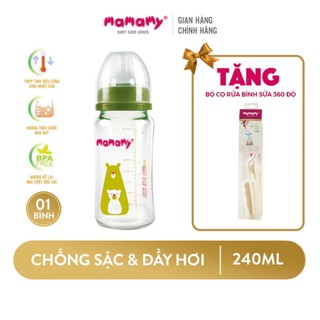 Mua 1 Bình sữa thuỷ tinh chống sặc và đầy hơi Mamamy bảo vệ hệ tiêu hóa cho bé 120ml/240ml tặng 1 bộ cọ rửa