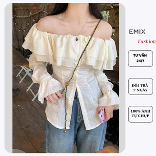 Áo sơ mi trễ vai emix, freesize dưới 55kg, dài tay ao00146/p4k15