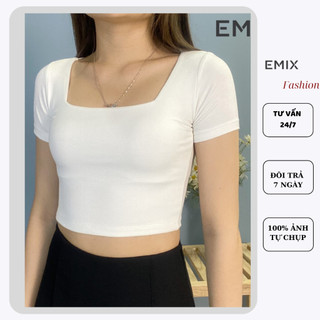 Áo thun zip croptop cổ vuông EMIX dài 36cm Crop205/P2.K6