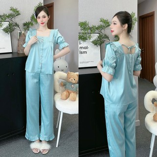 Đồ bộ nữ ANH MỸ pijama chất liệu lụa xước cao cấp tay ngắn quần dài xước bèo SP0037 official.anhmy