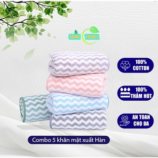 SET 5 Khăn Mặt Xuất Hàn siêu mềm, khăn mặt cotton siêu thấm hút tốt