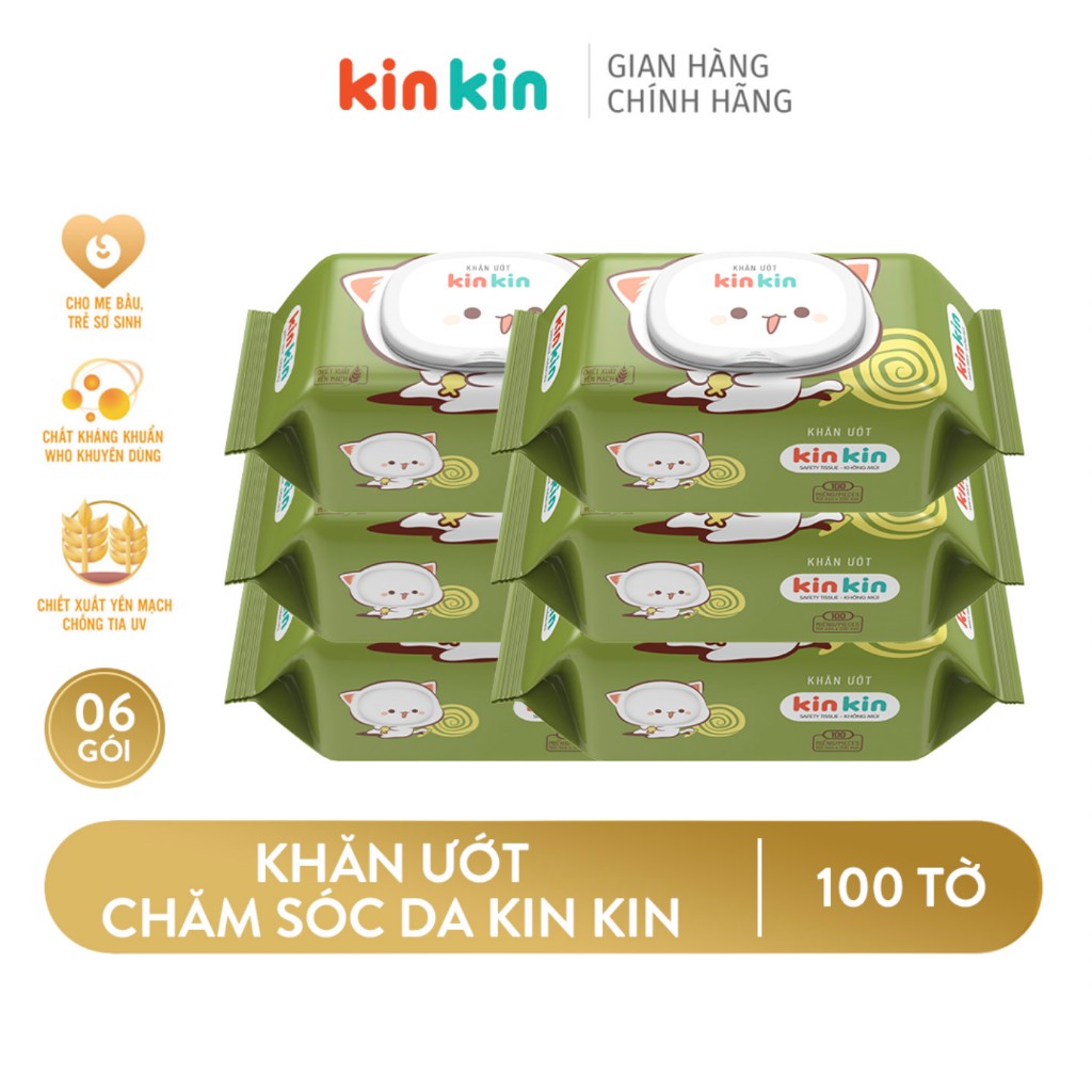 Khăn giấy ướt cho bé chăm sóc da Kin Kin có nắp 100 tờ/gói