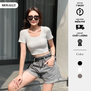 Áo croptop cổ vuông Monally ngắn tay nữ màu basic N7 M.ATNT.073
