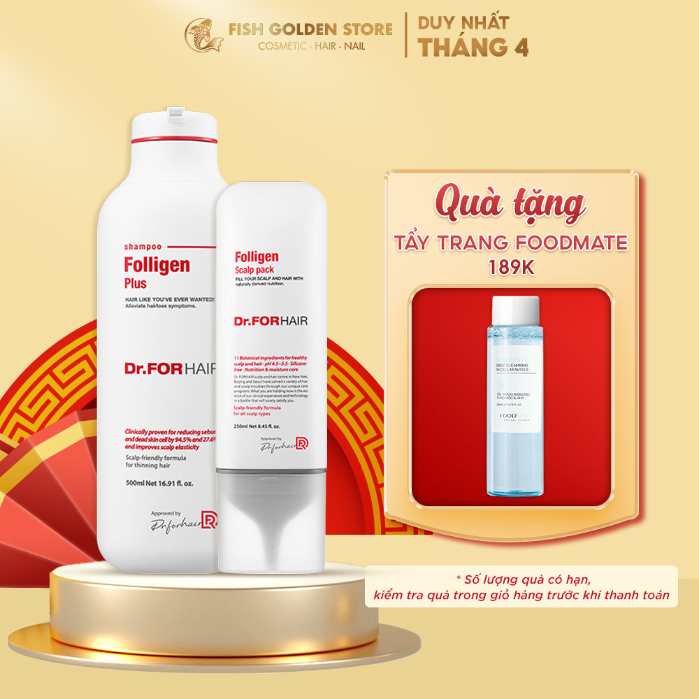 Combo gội xả dưỡng hỗ trợ mọc tóc giảm rụng tóc và gàu Dr.FORHAIR Plus Shampoo 500ml x Scalp Pack 250ml