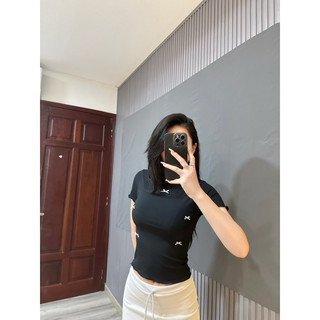 Áo thun tăm cuốn biên đính nơ