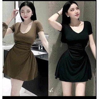 ĐẦM NHÚN EO CỔ TIM CO DÃN + QUẦN - BIGSIZE