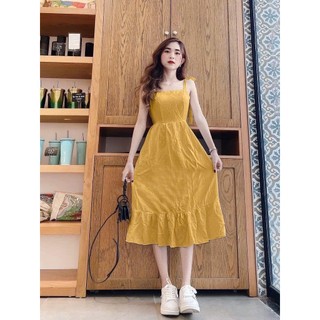 Váy maxi dài, váy cột nơ vải đũi, đầm cột nơ trên vai đủ màu