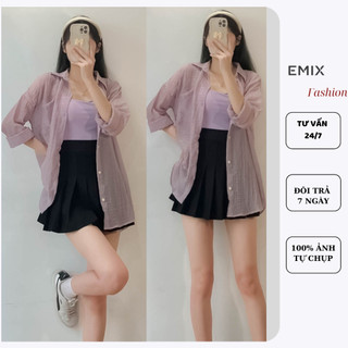 Áo sơ mi nữ ( kèm áo 2 dây bên trong) EMIX, freesize dưới 55kg, chất voan tơ Aovoankem2s484/P4
