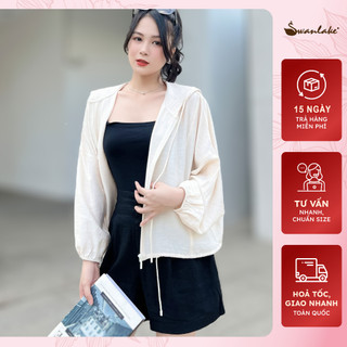 SWANLAKE | Áo Khoác Nữ Xuân Hè Chống Nắng Khóa Kéo Dây Rút Mũ Chất Xô Lụa Hàn Mát Nhẹ Thoáng Khí Freesize - A09910LW05