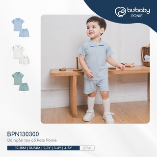 [CHÍNH HÃNG] Bộ quần áo ngắn tay cổ polo quần đùi kẻ sọc trẻ em Ponie Bu