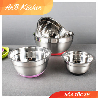 Tô trộn bột inox dày dặn đế silicon cao cấp size 20cm-22cm-24cm-26cm
