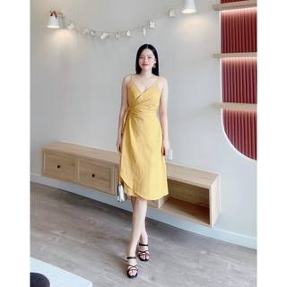 Đầm liền 2 dây cổ tim, nơ eo xinh xắn