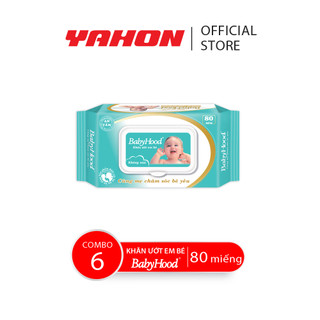 Combo 6 bao khăn ướt em bé babyhood không mùi, 80 miếng/bao