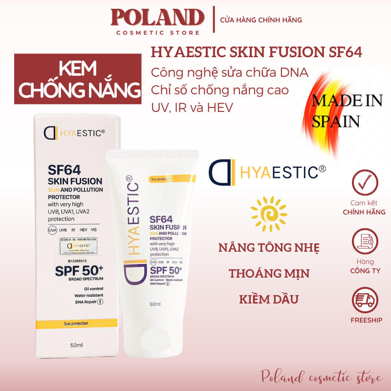 Kem chống nắng Hyaestic Skin Fusion Sun And Pollution SF64 SPF50+ 50ml KCN phổ rộng bảo vệ da tối đa