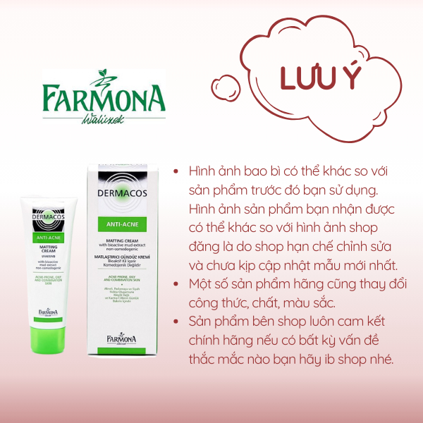 Kem dưỡng da kiềm dầu, giảm mụn, giảm thâm, ngừa khuẩn, ngừa viêm Farmona Dermacos Anti Acne 50ml