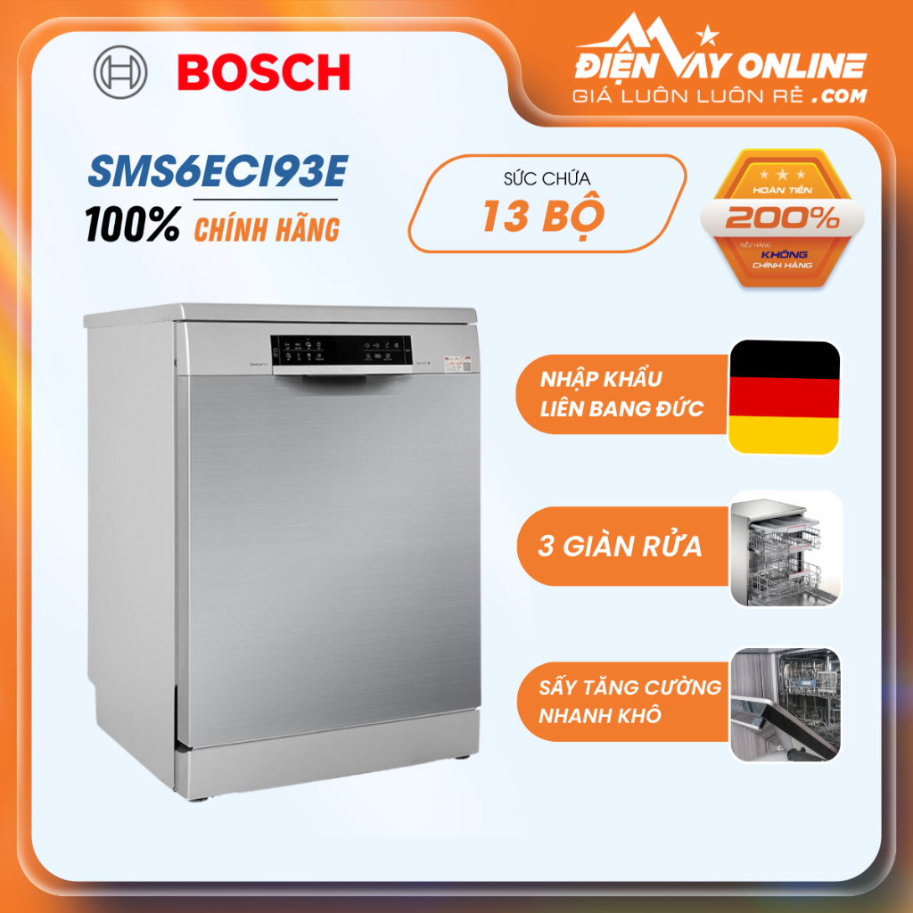 [FREESHIP HCM] Máy rửa chén độc lập Bosch SMS6ECI93E - Nhập khẩu Đức - Hàng chính hãng