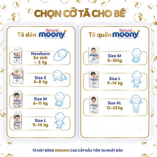 Tã/ Bỉm Dán Moony Natural Nội Địa Nhật Mềm Mại Khô Thoáng Đủ Size Cho Bé